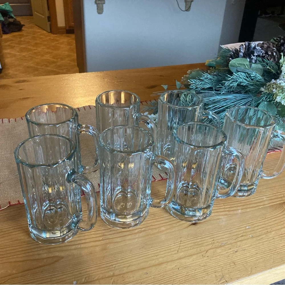 Vintage Libbey beer glass mugs paneled design, 3/4 inch base 6 1/2” T 3 1/2 W